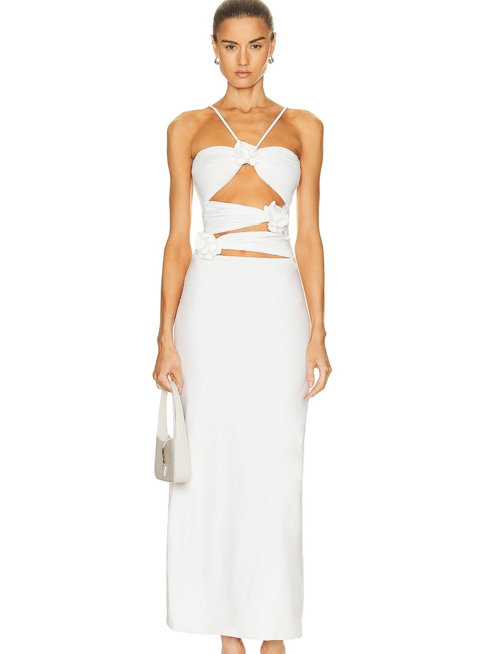 Maygel Coronel Veranera Dres White Cutout Maxi Dress with Floral Accents